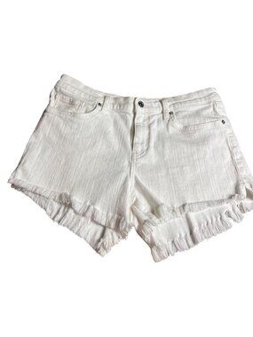 Pistola Thea Mid-Rise White Denim Cutoff Shorts With Stretch & Raw Hem Size 29
